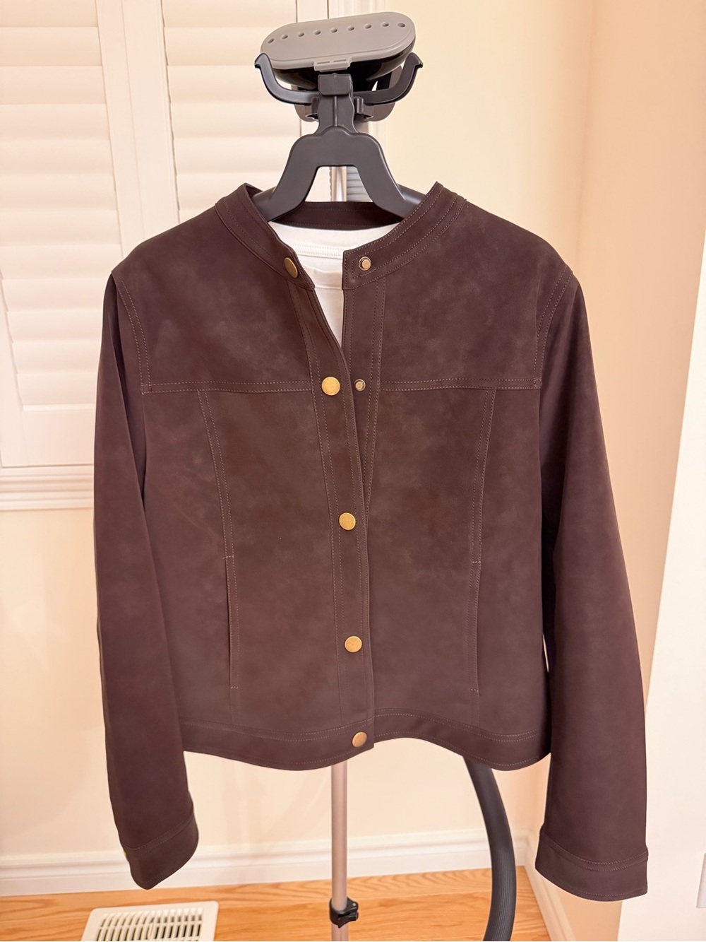 Women's Dark Brown Suede Snap-Front Jacket